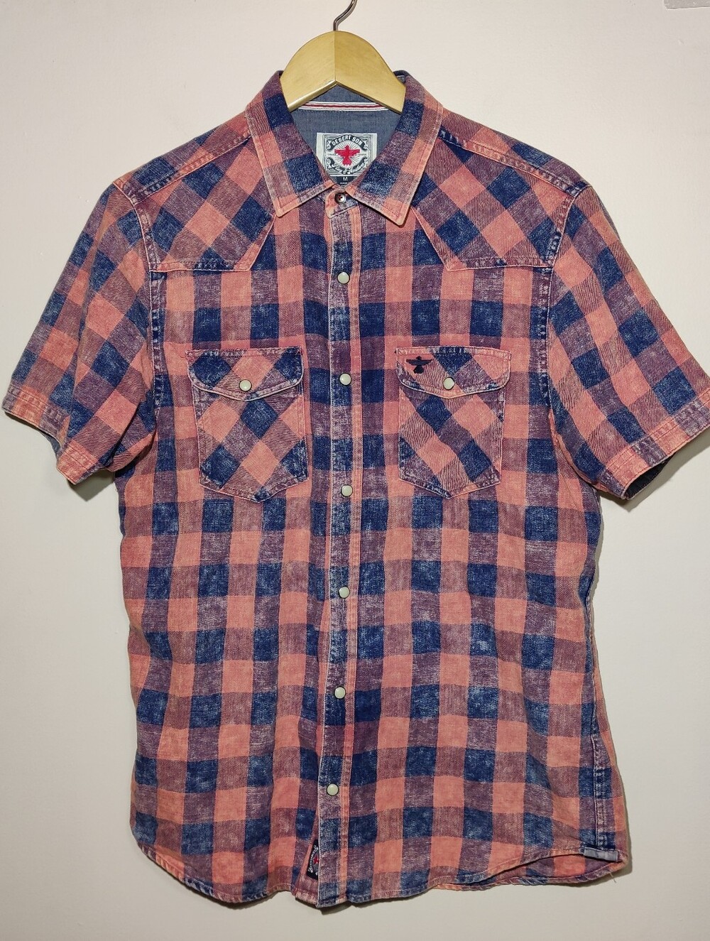 Flag & Anthem Desert Son Shirt Mens Size M Orange Plaid Long Sleeve Button Up